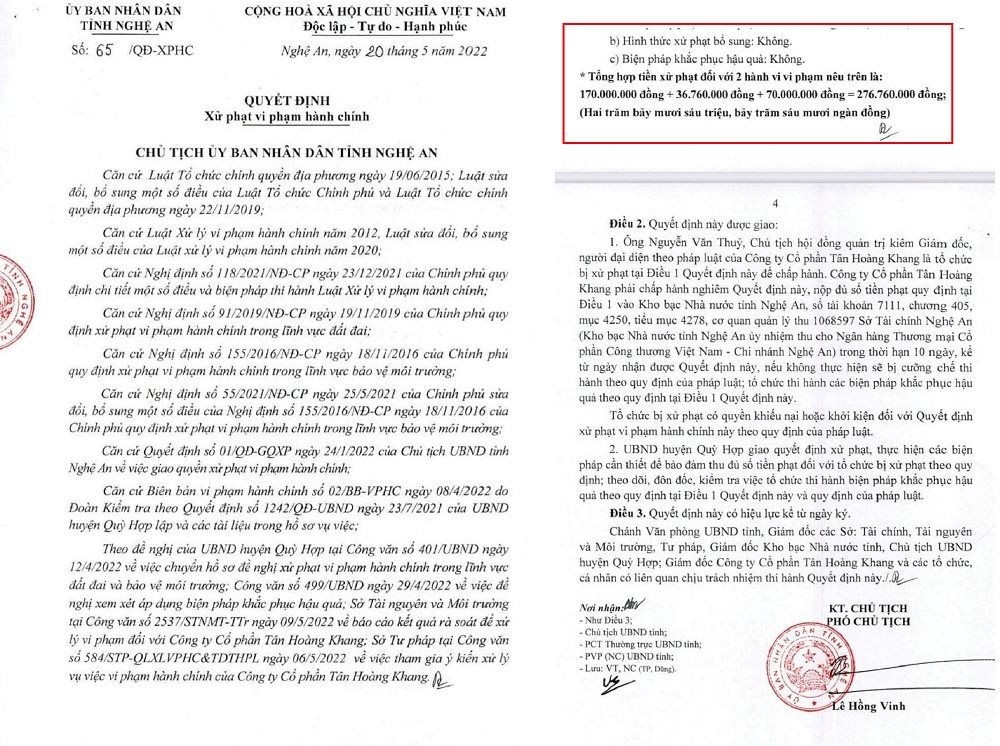 Quỳ Hợp (Nghệ An): Một DN khai thác khoáng sản bị xử phạt gần 280 triệu đồng