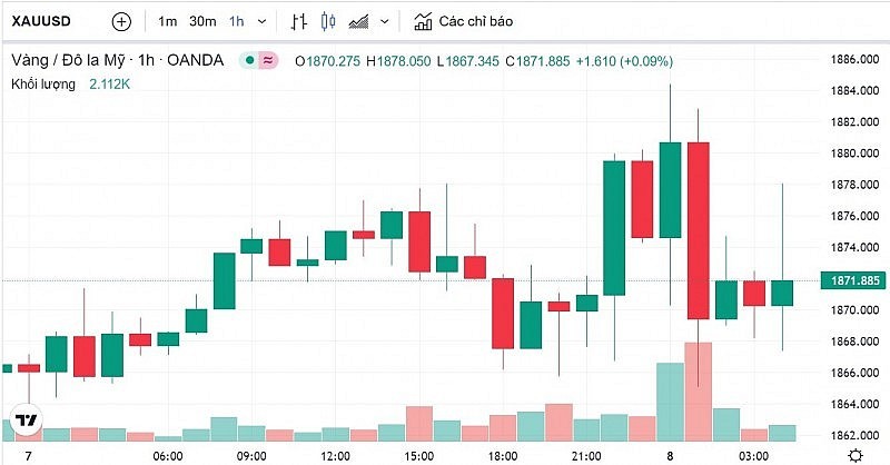 Biểu đồ biến động giá vàng trong 24 giờ qua