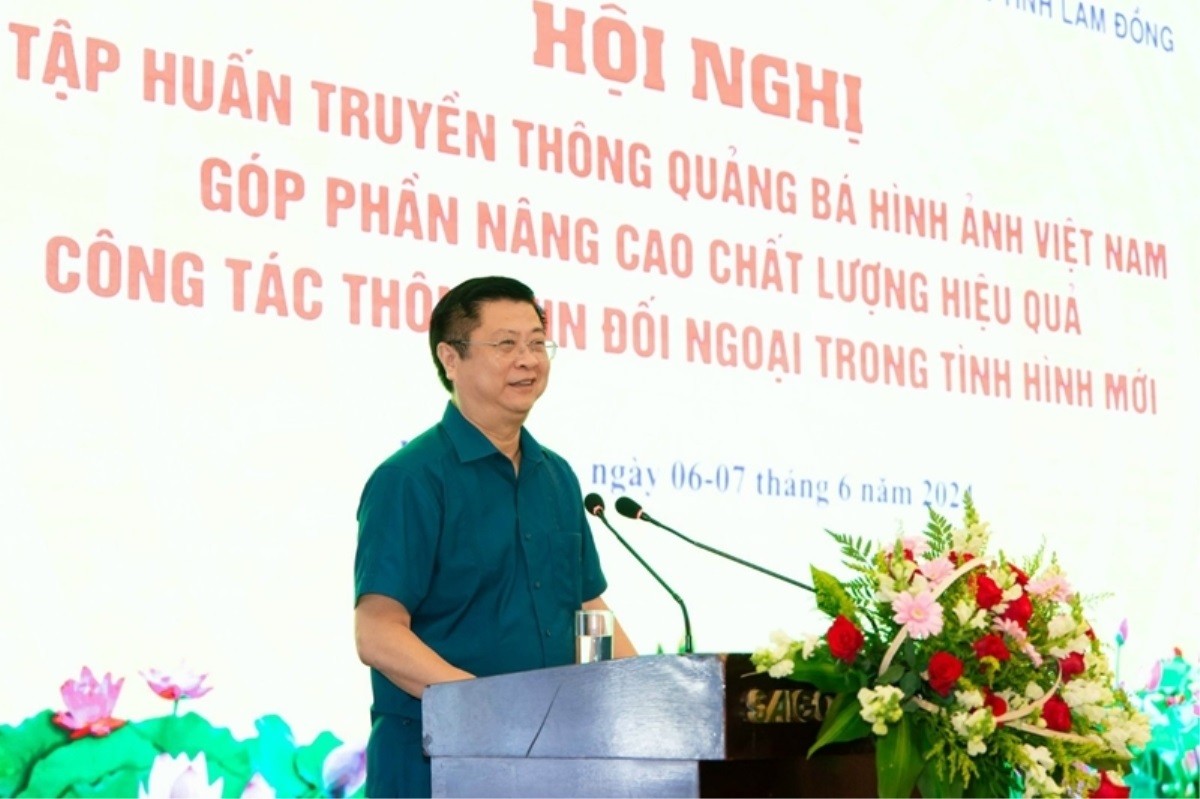 Đồng chí Trương Quang Hoài Nam, Phó Trưởng Ban Đối ngoại Trung ương phát biểu tại Hội nghị tập huấn truyền thông quảng bá hình ảnh Việt Nam, góp phần nâng cao chất lượng, hiệu quả công tác thông tin đối ngoại trong tình hình mới. (Nguồn: BTC)