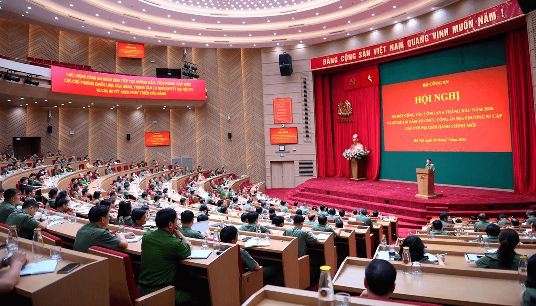 Hội nghị sơ kết công tác công an 6 tháng đầu năm 2026 và sơ kết 01 năm tổ chức Công an địa phương 02 cấp gắn với địa giới hành chính mới_Ảnh: BCA