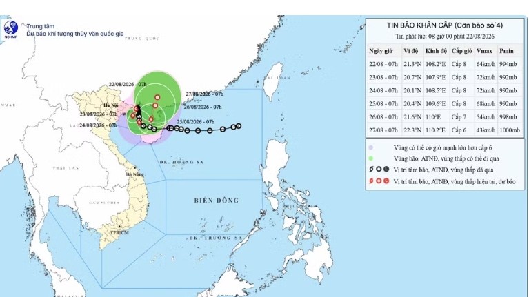 Bão số 4 di chuyển chậm trên vùng biển Quảng Ninh-Hải Phòng; cảnh báo mưa lớn cục bộ có nơi trên 600mm