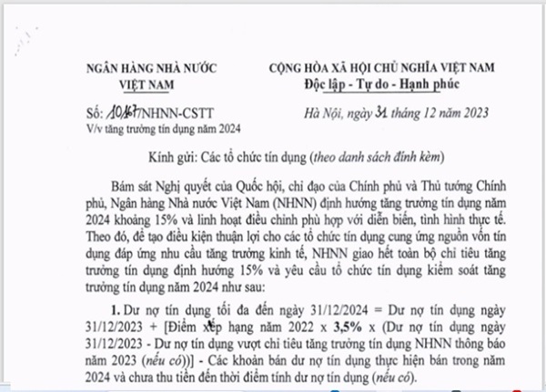 Ngân hàng Nhà nước giao chỉ tiêu tăng trưởng tín dụng 15% cho các ngân hàng ngay đầu năm Ngân hàng Nhà nước giao chỉ tiêu tăng trưởng tín dụng 15% cho các ngân hàng ngay đầu năm