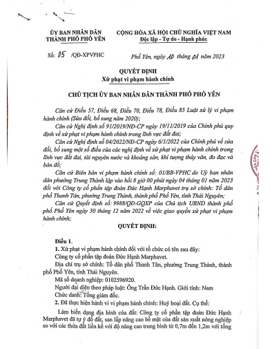 Công ty cổ phần tập đoàn Đức Hạnh Marphavet bị xử phạt 90 triệu đồng Công ty cổ phần tập đoàn Đức Hạnh Marphavet bị xử phạt 90 triệu đồng