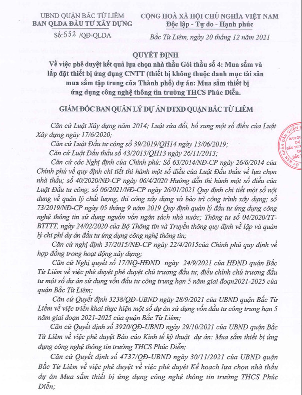 Công ty Tràng An liên tiếp trúng thầu mua sắm thiết bị tại quận Bắc Từ Liêm Công ty Tràng An liên tiếp trúng thầu mua sắm thiết bị tại quận Bắc Từ Liêm