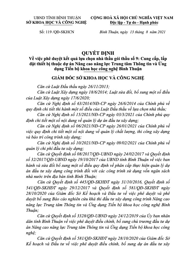 Có hay không việc nâng giá thiết bị tại Sở Khoa học và Công nghệ Bình Thuận?