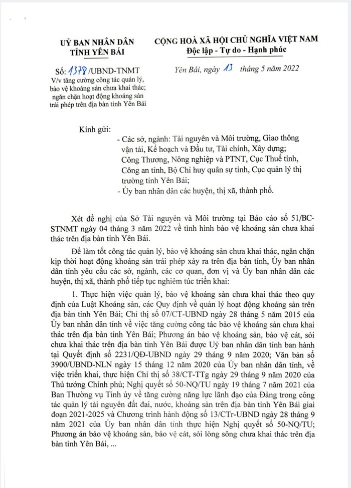 Để ngăn chặn khai thác khoáng sản trái phép, tỉnh Yên Bái đã ban hành nhiều chính sách... Tuy nhiên, thực tế vẫn rơi vào tình trạng “trên bảo dưới khô