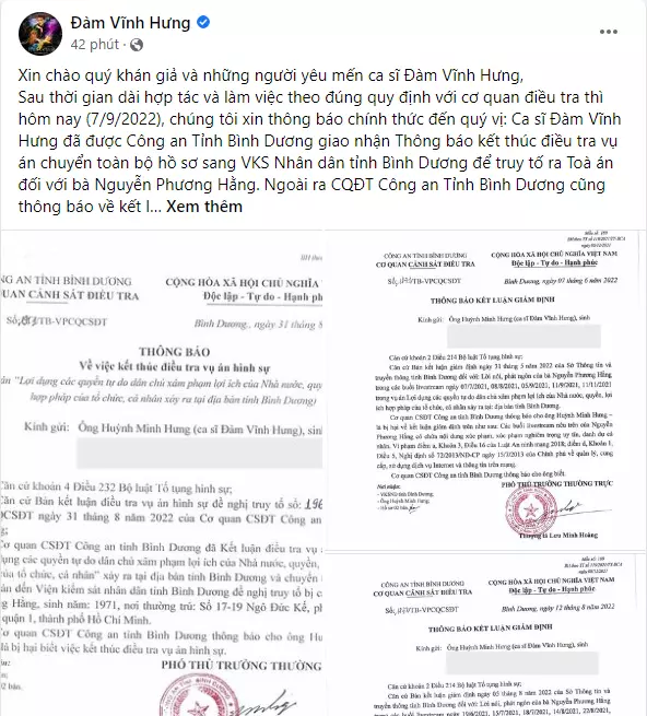 Đàm Vĩnh Hưng được xác định là bị hại trong vụ bà Nguyễn Phương Hằng