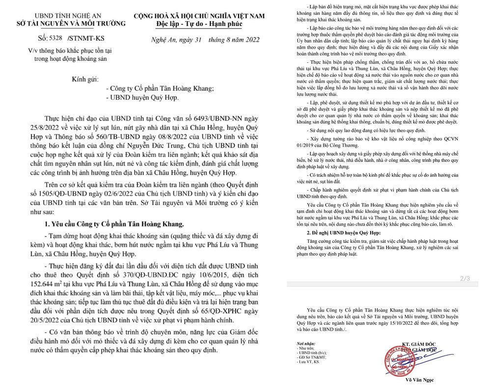 Vụ sụt lún tại huyện Quỳ Hợp (Nghệ An): Yêu cầu Công ty CP Tân Hoàng Khang khắc phục tồn tại