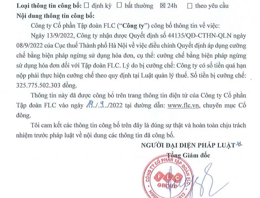Tại sao Cục Thuế TP. Hà Nội ngừng sử dụng hoá đơn của Tập đoàn FLC? Tại sao Cục Thuế TP. Hà Nội ngừng sử dụng hoá đơn của Tập đoàn FLC?