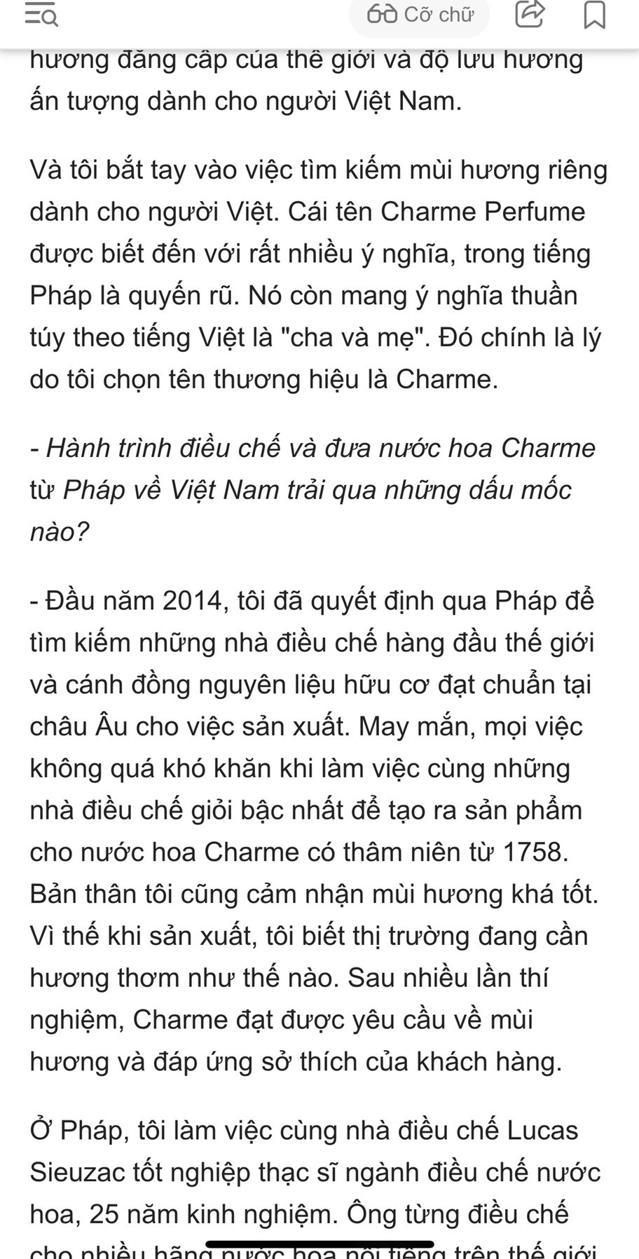 Chủ tịch nước hoa Charme Perfume nói gì về công ty tại Pháp? Chủ tịch nước hoa Charme Perfume nói gì về công ty tại Pháp?