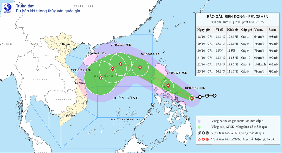 Bão Fengshen giật cấp 10, mỗi giờ đi được 20km