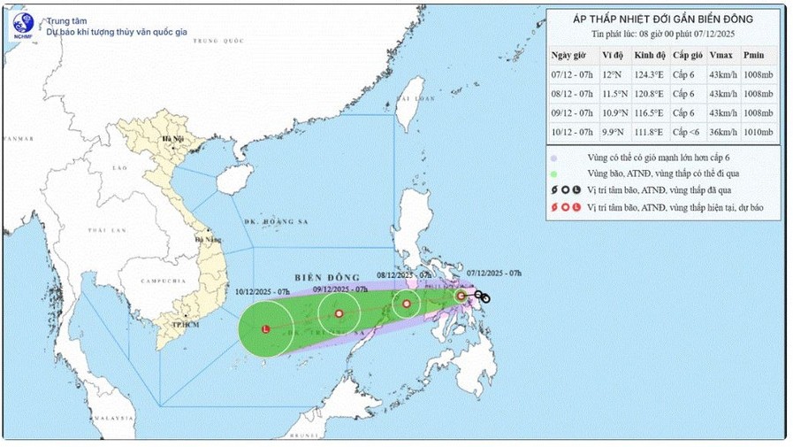 Áp thấp nhiệt đới giật cấp 8, chuẩn bị di chuyển vào Biển Đông