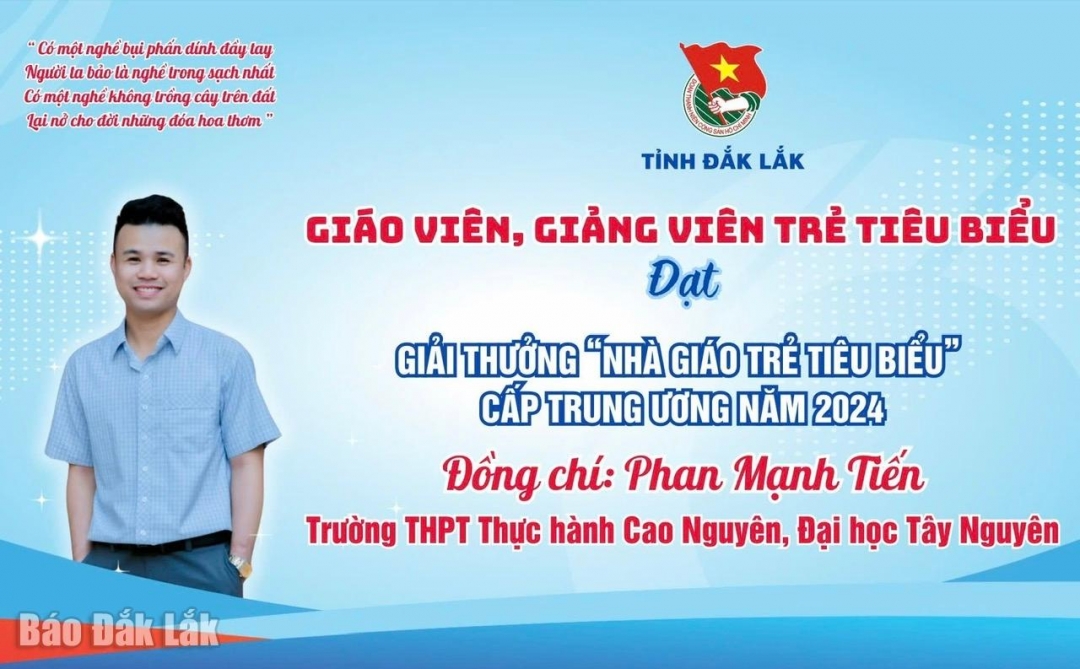 Đắk Lắk có 2 giáo viên nhận Giải thưởng “Nhà giáo trẻ tiêu biểu” năm 2024 Đắk Lắk có 2 giáo viên nhận Giải thưởng “Nhà giáo trẻ tiêu biểu” năm 2024