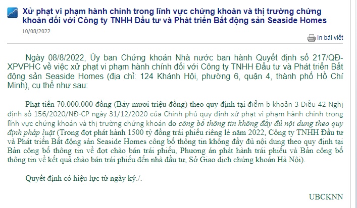 Ủy ban Chứng khoán Nhà nước xử phạt loạt doanh nghiệp vi phạm về phát hành trái phiếu Ủy ban Chứng khoán Nhà nước xử phạt loạt doanh nghiệp vi phạm về phát hành trái phiếu