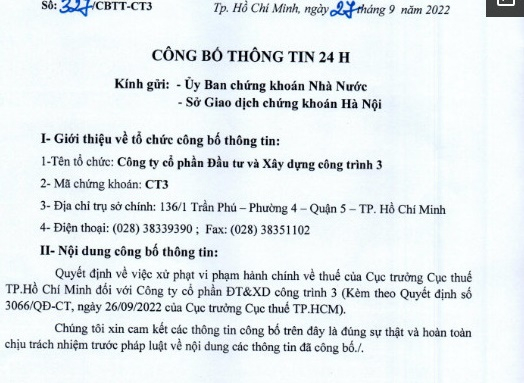 Vi phạm về thuế, Công ty CP Đầu tư và Xây dựng Công trình 3 bị phạt, truy thu hơn 8,1 tỷ đồng