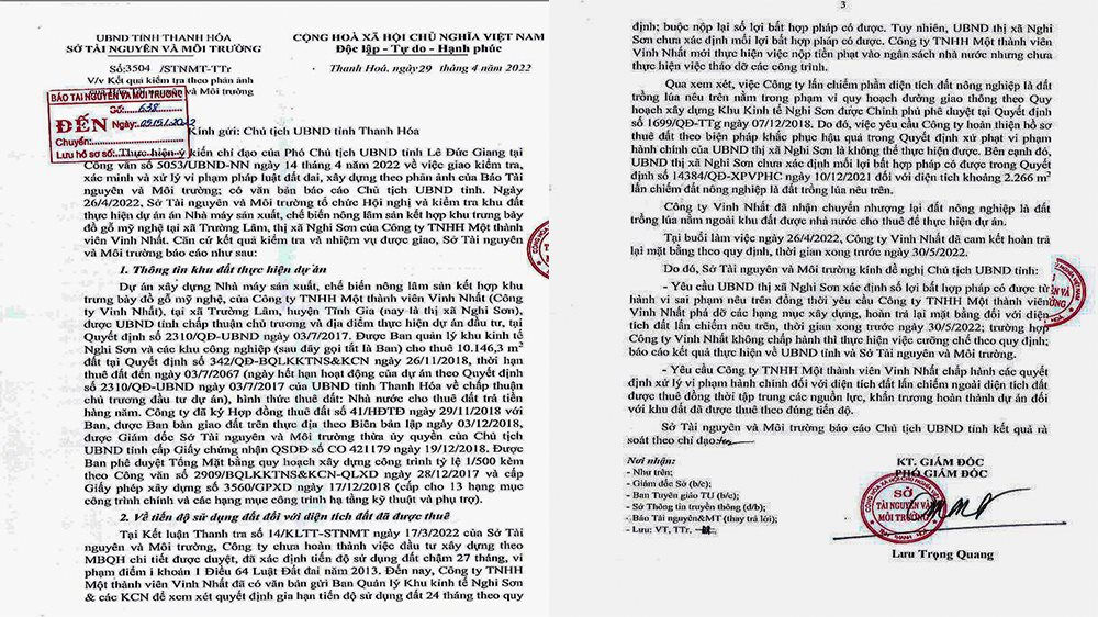 Vụ vi phạm đất đai, xây dựng của Công ty Vinh Nhất tại Nghi Sơn (Thanh Hóa): Báo TN&MT phản ánh đúng thực tế