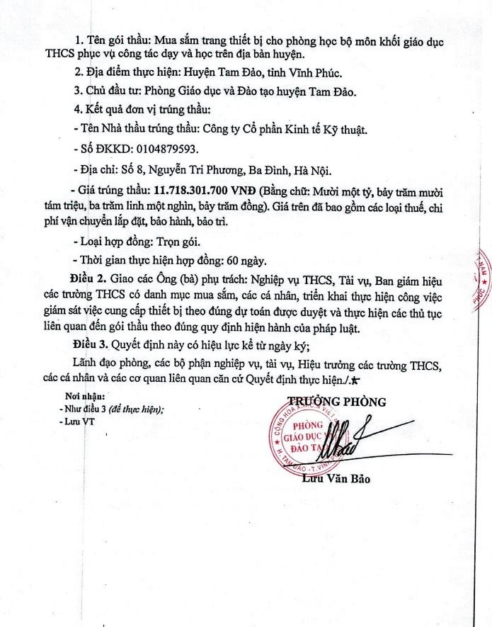 Vĩnh Phúc: Nghi vấn chênh lệch giá nhiều tỷ đồng trong các gói thầu của Phòng Giáo dục và Đào tạo huyện Tam Đảo?