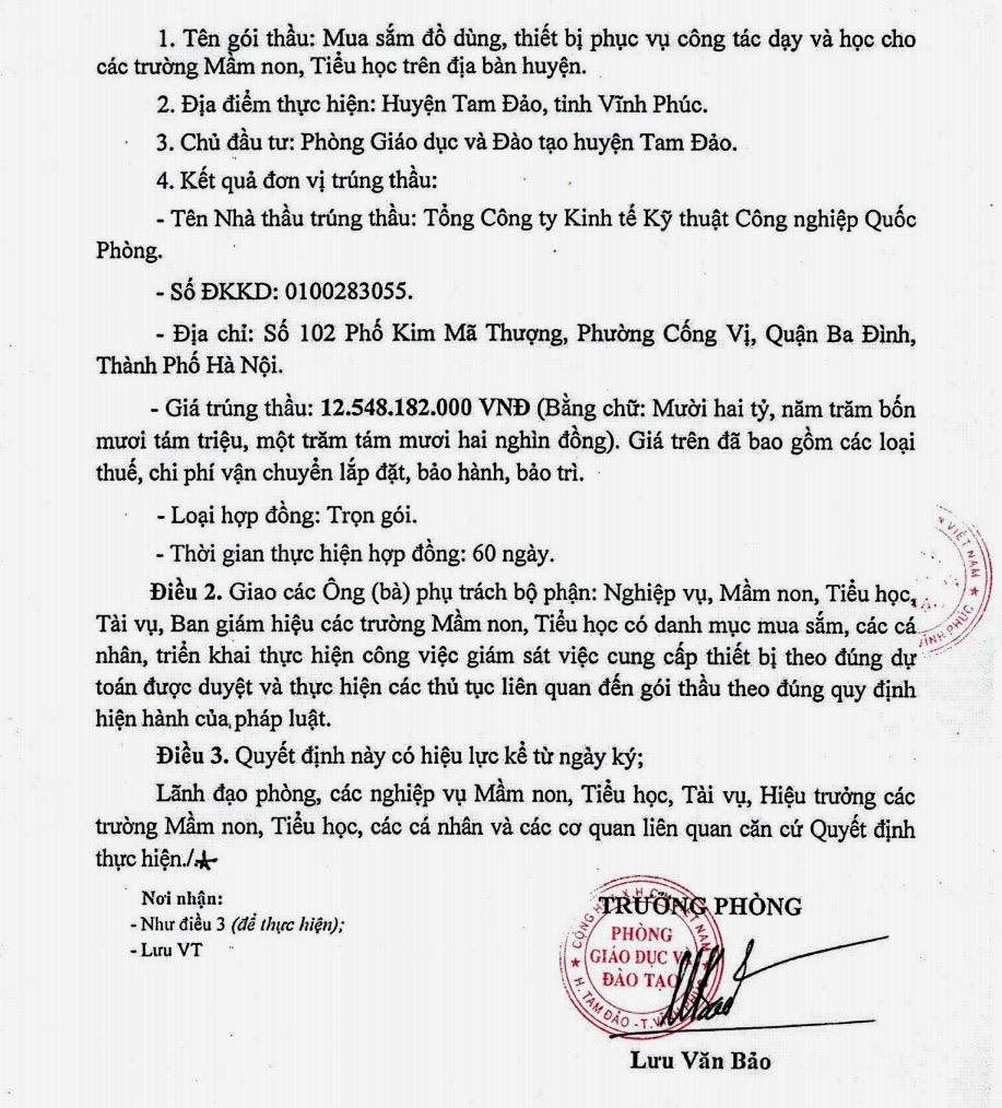 Vĩnh Phúc: Nghi vấn chênh lệch giá nhiều tỷ đồng trong các gói thầu của Phòng Giáo dục và Đào tạo huyện Tam Đảo?